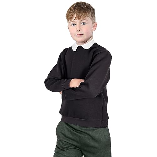 Sweatshirt enfant noir en toison douce pull uni coupe confortable