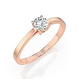 EDELIND Anillo solitario de oro rosa 585 con diamante de 0,3 quilates, anillo de compromiso clásico para mujer, talla 69 (Ø22 mm), con elegante caja de regalo