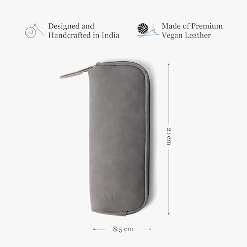 Image of Bellblock Premium Stationery Case & Pencil Pouch | Aesthetic Pencil Case for School /Office | Sleek Portable Pen Organizer | Compact Pen Pouch | Vegan Leather (Grey)