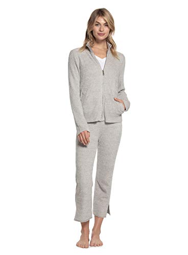 Barefoot Dreams CozyChic Lite Womens Heather Zip-Front Jacket, Comfortable Zipper Sweater, Travel Sweatshirt, Pewter-Pearl, Medium