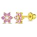 18k Gold Plated Flower Baby Earrings Screw Back Kids Pink Clear 5mm