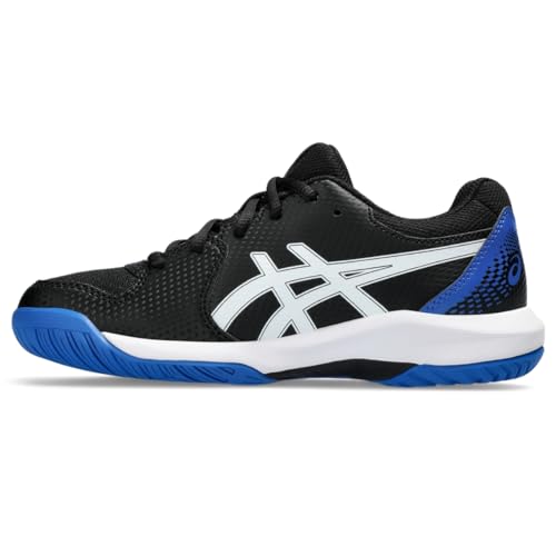 This is a picture of a product for sale called ASICS Kids Gel-Dedicate 8 Grade School Tennis Shoe,  6,  Black - Tuna Blue