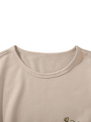 Image of RoseSeek Girl's Summer Tee Tops Cartoon Print Short Sleeve Round Neck Casual Cute T Shirt for Girls Apricot Graphic 10Y