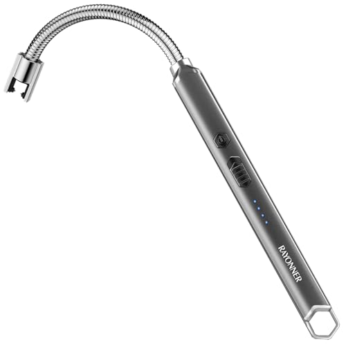 Electric Candle Lighter Long Flexible Neck Windproof Flameless USB Rechargeable Plasma Arc Lighter for Grill Firework Kitchen Camping (Gray)