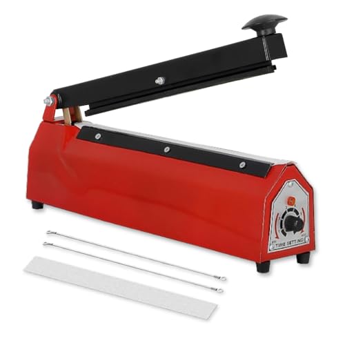 JD9 12 Inch Metal Premium Range Heavy Duty Heat Sealer Machine, Impulse Sealer for Plastic Bag, Packing Machine (Red)