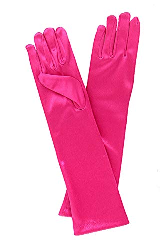 Showstopper Shiny Satin Elbow Length Gloves for Girls (Fuchsia, 8-12)