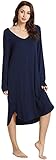 WiWi Bamboo Nightgowns for Women Soft Long Sleeve Sleep Shirt Sleepwear Comfy Loungewear Plus Size Nightshirts S-4X, Navy, 4X