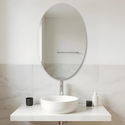 Image of Amazon Basics Frameless Oval Glass Wall Mount Mirror with Beveled Smooth Edges - Decorative Bathroom, Bedroom, Living Room, Dressing Room & Entryway Mirror - 29 x 0.4 x 44 cm
