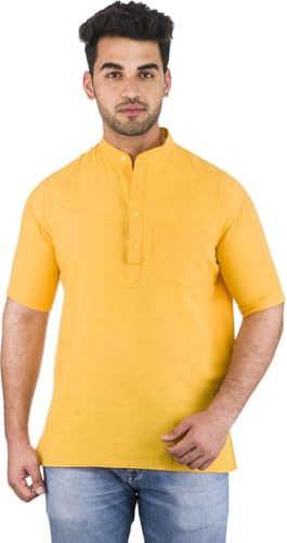 Image of Men's Cotton Short Kurta Without Pant | Mandarin Neck Short Kurta | Half Sleeve Casual Kurta | Traditional Ethnic Regular Kurta | Solid Plain Kurta for Men's (Pack of 1)