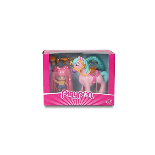 Pinypon - Pack Poney et Figurine Assortie avec Cheveux étonnants, crinière et Queue du Poney Peuvent être changées, fers à Cheval et rênes Amovibles, pour Enfants à partir de 4 Ans