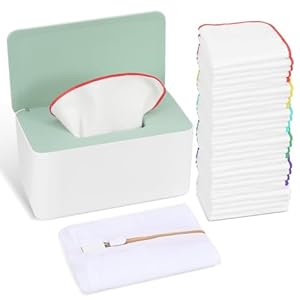 54 Packs Flannel Cloth Baby Wipes Reusable Baby Wipes with Green Upgraded Wipes Dispenser, Reusable & Durable Cloth Wipes, Body Face Hand Washcloth Essential for Baby Wipes