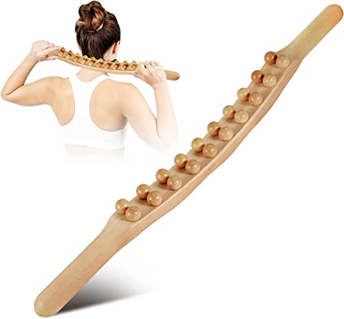 Alark Wood Therapy Massager Tools| 20 Beads Stomach Cellulite Massager| Ease Neck| Back| Waist| and Leg Hip Pain| Self Body Sculpting Wooden Stick| 2 in 1 Maderoterapia Tool Wand Relaxing(1pcs)