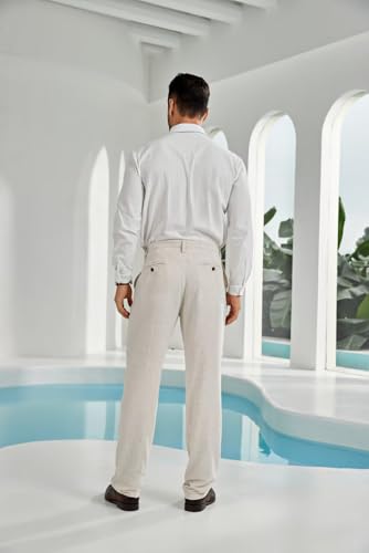 Mens Casual Linen Dress Pants Elastic Waist Regular Fit Summer Suit Pants for Men Linen Business Trousers4