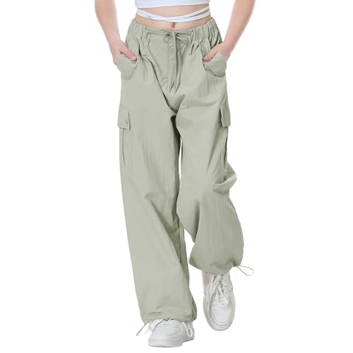 Image of Rolanko Parachute Pants for Girls Y2K Cargo Trousers with Pockets Harajuku Jogger Pants Kids 4-14 Years
