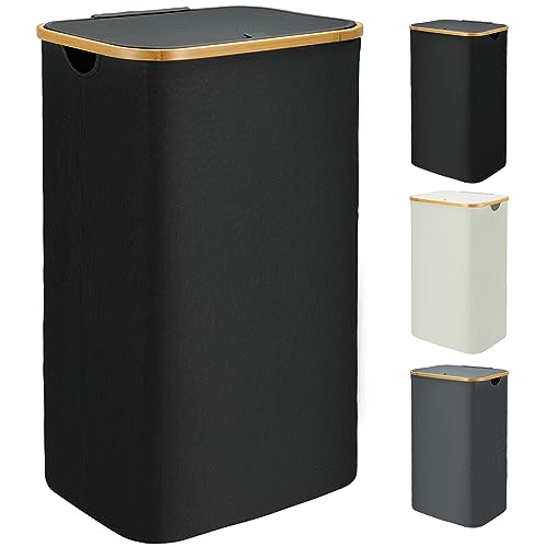 Bellzacasa Wäschekorb mit Deckel, 110L groß Wäschebox mit Bambus Henkel und Herausnehmbaren Wäschesack Laundry Basket with Lid, Faltbarer Wäschekörbe für Waschküche, Schlafzimmer, Badezimmer (Schwarz)., 12.27 €