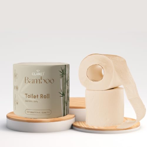Claret Bamboo Toilet Roll 3-Ply | 300 Pulls | 10 x 10 cm | Ultra Soft Eco-Friendly Tissue | OBA-Free Natural Bamboo Pulp | Gentle & Septic Safe (Pack Of 10) - Image 2 thumbnail
