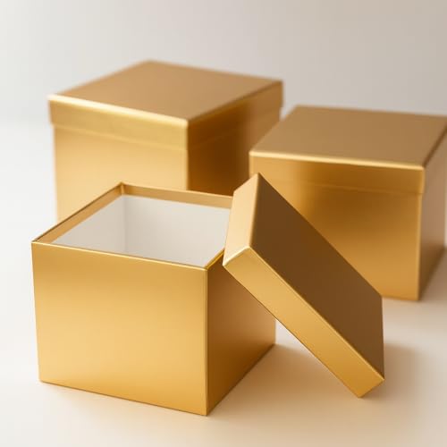 Image of Oasis Pack of 3 Premium Square Gift & Flower Hamper Boxes With Lid | Classic Bouquet Box for Flower Arrangements & Gift Hampers | Decorative Gift Packaging Box With Waterproof Liner - Gold