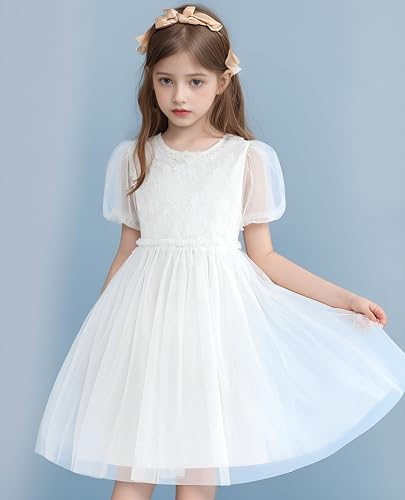 Girls Tulle Tutu Dresses Toddler Short Sleeve Formal Flower Princess Dresses Summer Party Sundress for Kids 3-14 Y3