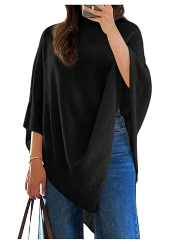 Floerns Women's Dolman Sleeve Poncho Top Crochet Knitted Loose Fit