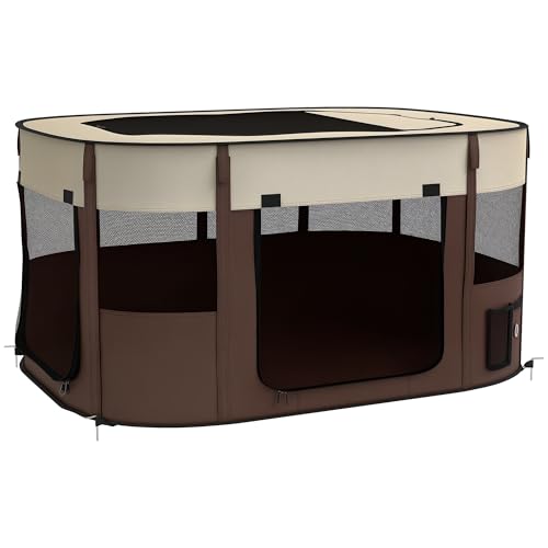PawHut Parc pour Chien en Tissu Oxford, Parc Chiot, enclos extérieur pour Animaux, avec Poches de Rangement, enclos Pliable pour Chiens Chiots, 114 x 89 x 59...