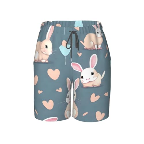 Cartoon Cute Bunny Youth Beach Pants, Soft and Breathable, with Drawstring Waist, Suitable for Sports and Leisure.