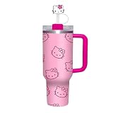 NAILDITBYNAYAH Pink Kitty, 40oz Insulated Cup Set with Handle, Straw Cover, Lid - Kitty Hello, Reusable Tumbler Cup with Handle, Stainless Steel Water Bottle for Travel