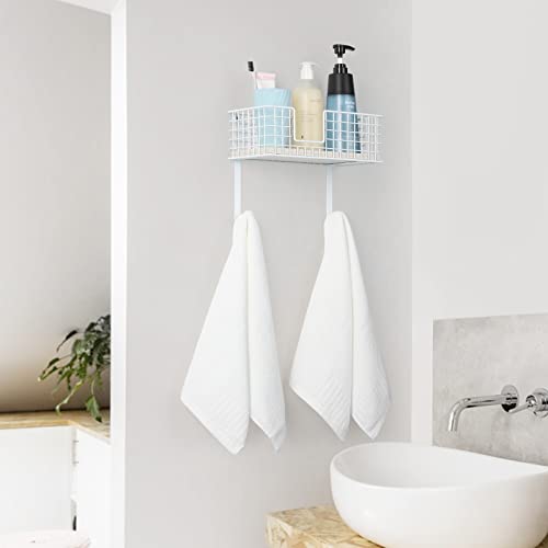 Oyeal Ironing Board Hanger Wall Mount Iron Holder With Storage Shelf Laundry Room Iron And Ironing Board Organizer With Large Storage Basket And Removable Hooks, White #TOP4