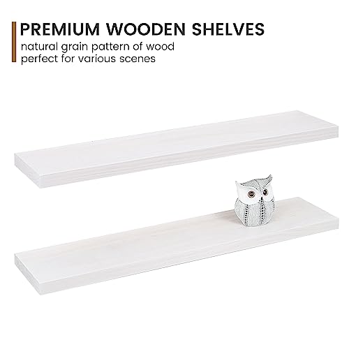 Floating Shelves 36 Inches Long - 8 Inch Deep Rustic Premium Solid Pine Wood for Storage - Farmhouse Wall Mounted for Living Room - Heavy-Duty Metal Bracket - 36" W x 8" D - Set of 2 - White Color by Fun Memories - Image 5