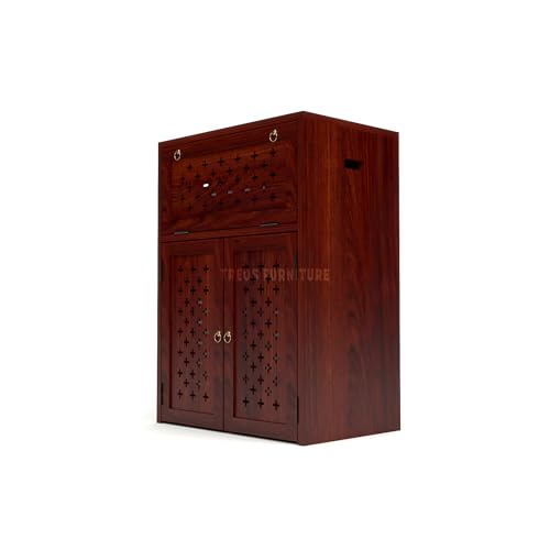 Image of Solid Sheesham Wood Inverter Cabinet | Rosewood Inverter Stand with Ventilated Doors & Foldable Front Panel | Multipurpose Storage Cabinet for Home & Office (Mahogany Finish)