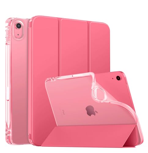 EspZanthic Funda Compatible con iPad (A16) 11.ª/10.ª Generación (2025/2022) con Soporte para Lápiz, TPU Delgada Translúcida, Auto Reposo/Activación, Rosado