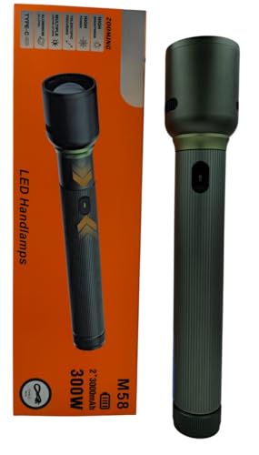 Image of RL-M58 300W LED Flashlight Torch | High Power Super Bright Light | Zoomable Focus | Type-C Rechargeable for Camping Hiking