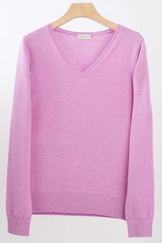 Image of JENNIE LIU Women's 100% Pure Cashmere Long Sleeve Pullover V Neck Sweater