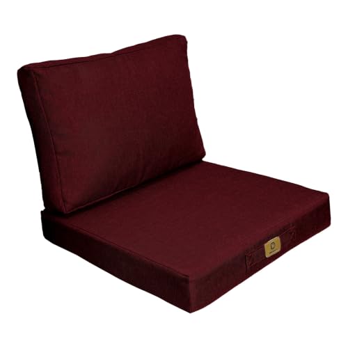 Déco Arts - Coussin Fauteuil Jardin & Galette Chaise 50x50 Prune - Lot 2 (Assise + Dossier) Déhoussable Effet Lin - Coussin Extérieur Salon Terrasse Palette Véranda Imperméable