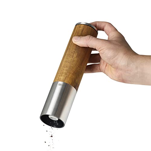 AdHoc eMill.5 Electric Salt or Pepper Mill, Ceramic Mechanism, Adjustable Coarseness, One Touch Operation, Acacia Wood/Stainless Steel, 22cm, Includes 1x Salt/Pepper Grinder, Batteries Included - Image 3