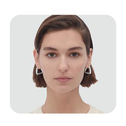 Thick Gold Hoop Earrings for Women,18K Gold Plated Sterling Silver Chunky Hoop Earrings Fashion Geometry Square Earrings Gold Jewelry for Gifts (1-silver)