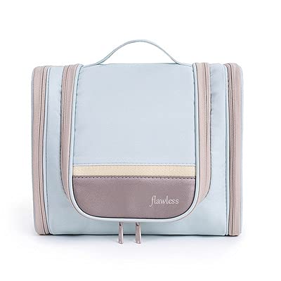 Sweelive Trousse De Toilette Femme Pliable, Trousse De Maquillage avec Grande Capacité, Trousse Toilette, Sac de Toilette Voyage Imperméable et Suspendu (Bleu Ciel) Cover