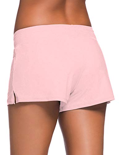 ChinFun Board Shorts Women's Swimswear Tankini Swim Briefs Side Split Swimsuit Bottom Waistband Stretch Boardshorts Beach Trunks Inner Lining Light Pink Size M - Thumbnail 3