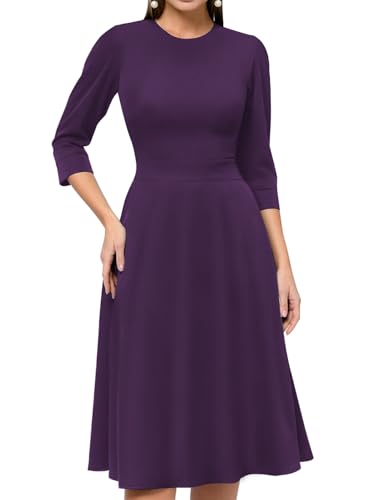 Image of Simple Flavor Women's Floral Vintage Dress Elegant Midi Evening Dress 3 /4 Sleeves