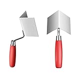 LYFUND Eckenkelle Rostfreie, Inneneckenkelle und Außeneckenkelle aus Edelstahl mit Holzgriff, Eckspachtel mit Ergonomischem Softgriff, Grösse der Kelle 80 x 60 mm