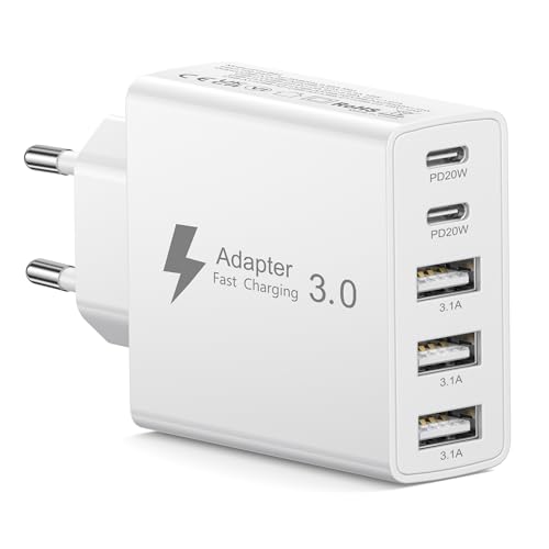 Image of EU Travel Adapter Charger, European Plug Adapter Fast Charging with 2 USB C&3 USB A, 50W European Wall Adaptor Eu Adaptor Plug Fast Charger Compatible with iPhone 17 16 15 14 13 12, Samsung Galaxy S25