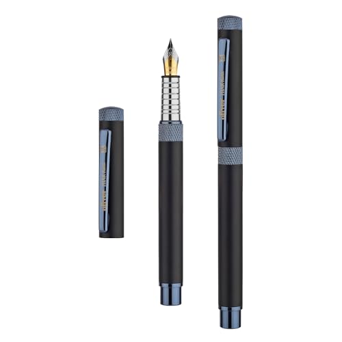 Image of Oliver Thar Roxx Matte & Shine Fountain Pen - Matte Black /Blueberry Trims, Full Brass Body, 0.6mm Cardinal Refill, Gift T Box