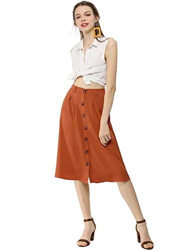 Allegra K Women's Button Front Casual High Waist Belted Midi Flare Skirt3