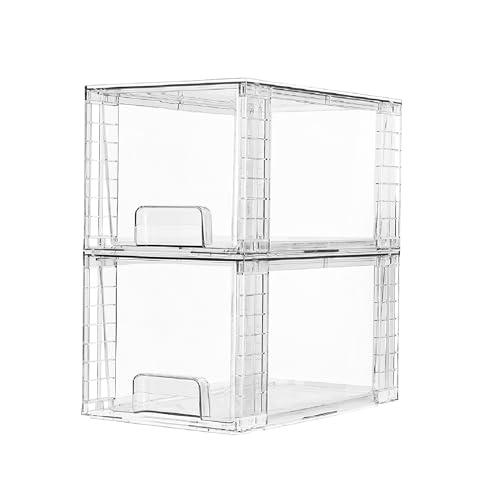 Vtopmart 2 Pack Large Stackable Storage Drawers,Clear Acrylic Drawer Organizers with Handles, Easily Assemble for Bathroom,Kitchen Undersink,Cabinet,Closet,Makeup,Pantry organization and Storage