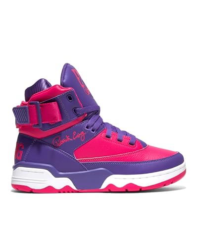 Ewing Patrick Athletics 33 HI Electric Purple/Pink Unisex Retro Sneaker, Neon Lights Inspired, Reversible Ankle Strap, Nubuck Upper, Full-Length PU Midsole