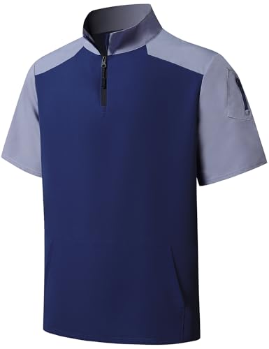 KGGEOO Wind and Water Resistant Cage Jacket Short Sleeve Golf Jacket Quarter Zip Pullover with Sleeve Pocket for Workout Navy Blue
