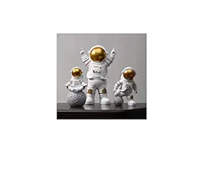 S.Han Cake Topper Plastic Cute Astronaut Moon Spacevman Figures for Home Office Desktop Decor Set of 3 - Golden Couple Miniature Doll Cake Decoration Tool