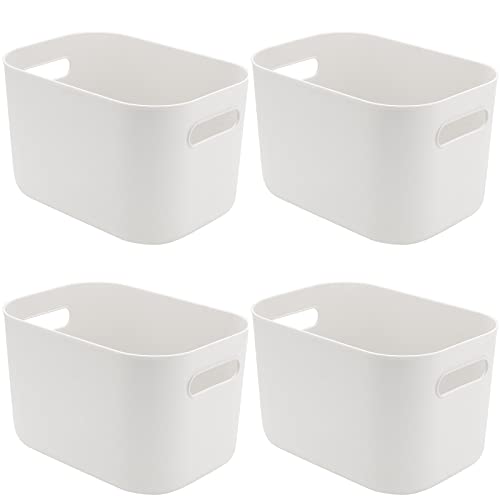 JOIKIT - JOIKIT 4 Pack White Storage Bins with Handles, White Plastic Vanity Storage Bins for Hand Soap, Body Washes, Towels, Shampoos, Lotions, Bath Balls, 10x7x6.3 Inch