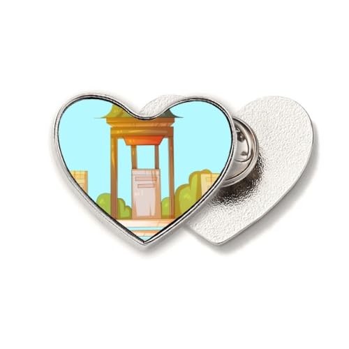 Kina klocka paviljong båge antik hjärta metall brosch klämma kärlek