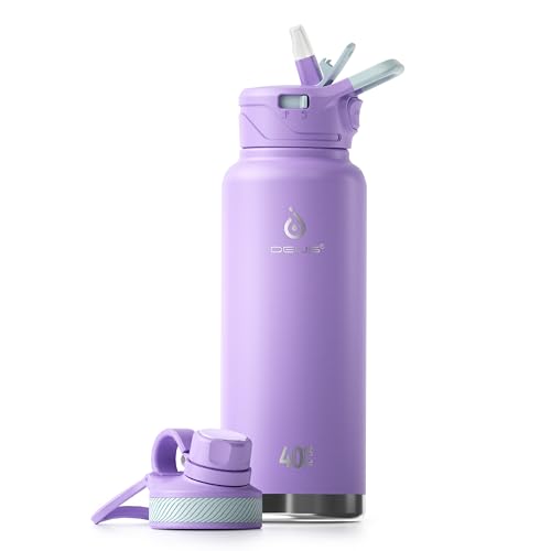 Image of IDEUS Vacuum Insulated Water Bottle, Stainless Steel Double Wall Flask Metal Sports Canteen with Leak-Proof Screw Cap (Violet, 40oz (1140ml))