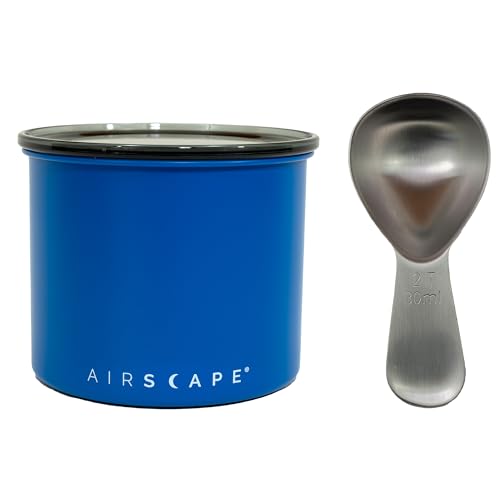 Airscape Stainless Steel Coffee Canister & Scoop Bundle | Dry Goods Storage by Planetary Design – Small, 30 milliliters, Stainless Steel, Blue